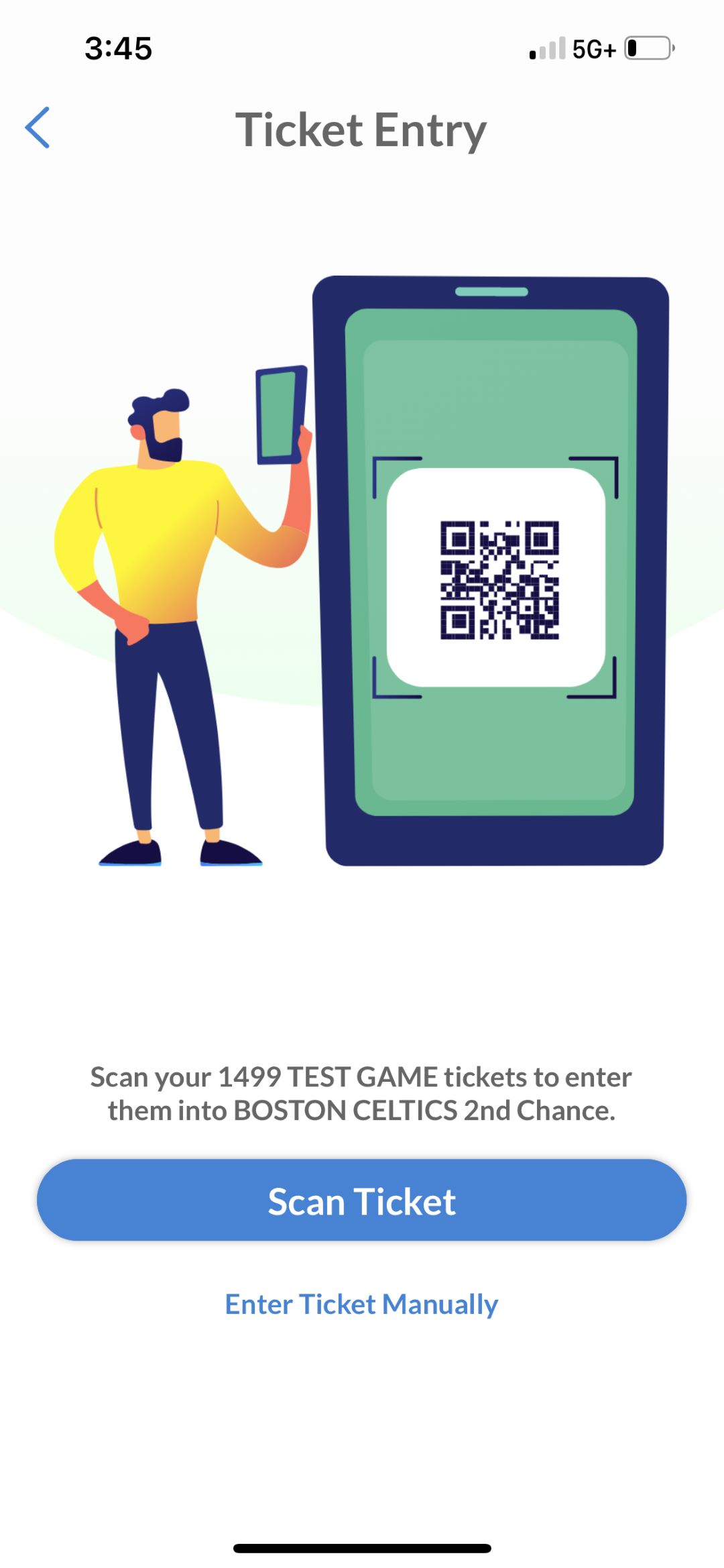 screenshot of mobile app second chance ticket entry