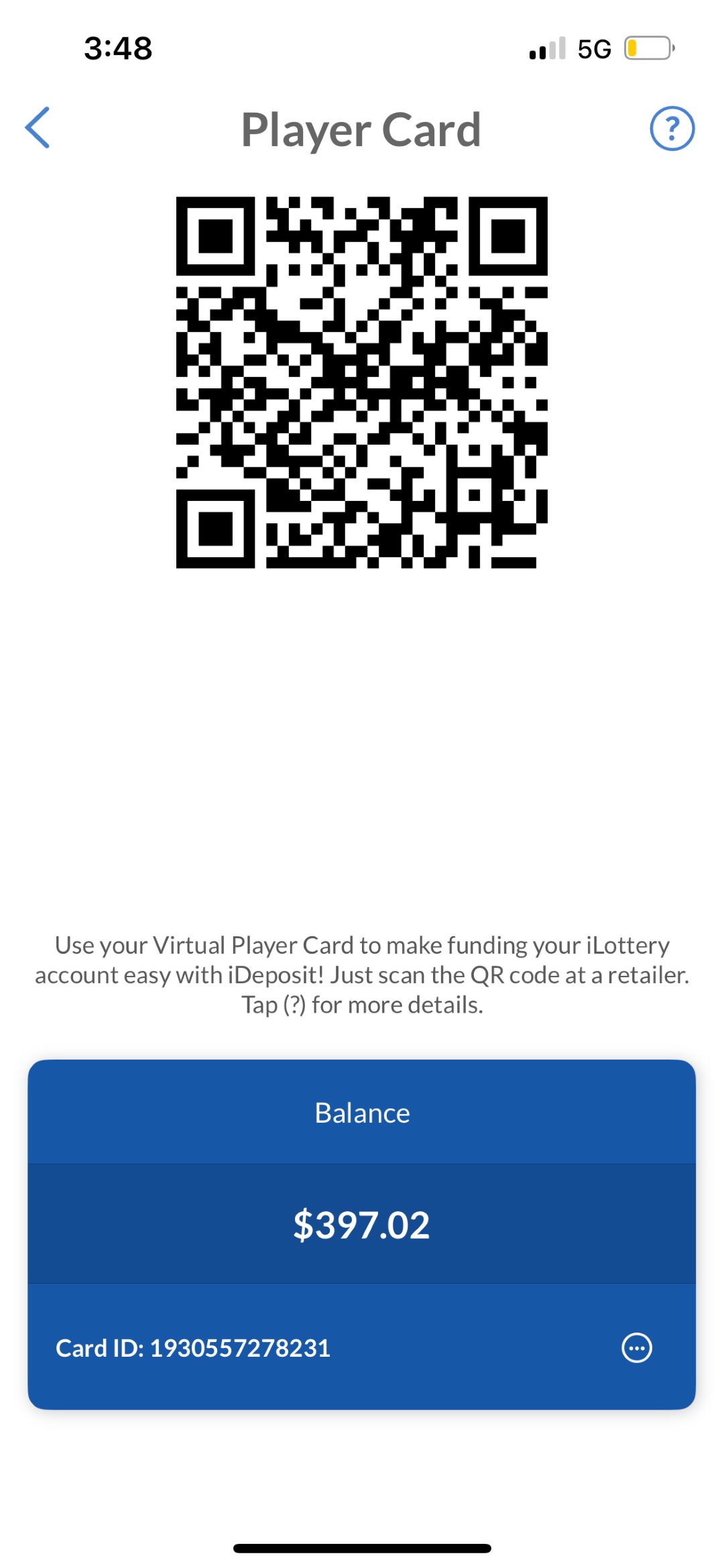 screenshot of mobile app Player card